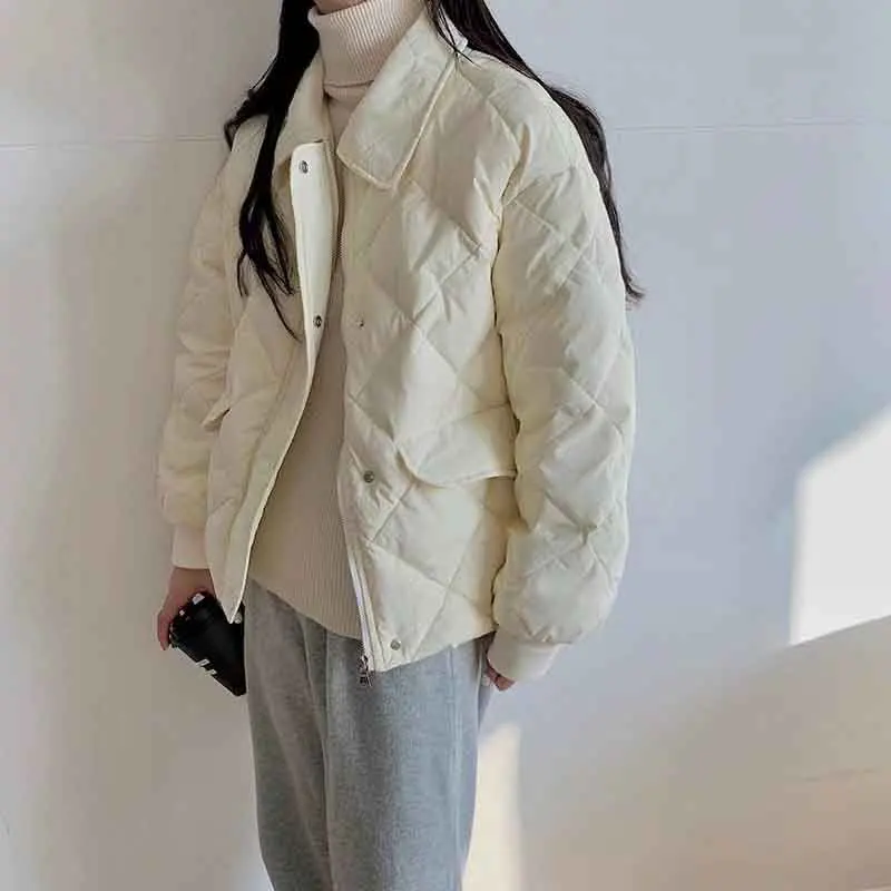 Y2K Grunge Style Short Parka - Korean Elegant Lightweight Down Coat