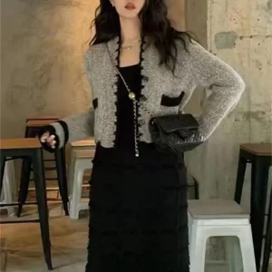 Y2K Grunge Style Short Sweater Cardigan - Women's Knit Jacket