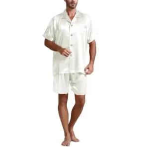 Y2K Grunge Style Silk Pajama Set - Short Sleeve Top & Shorts