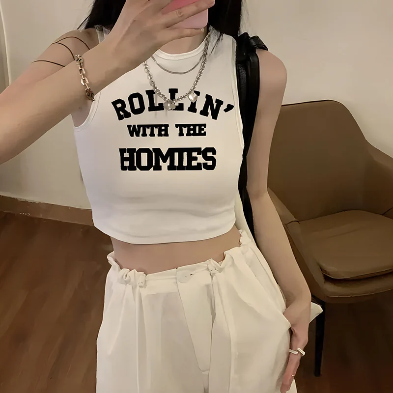 Y2K Grunge Style Sleeveless Crop Top - Retro Fashion Tank Top