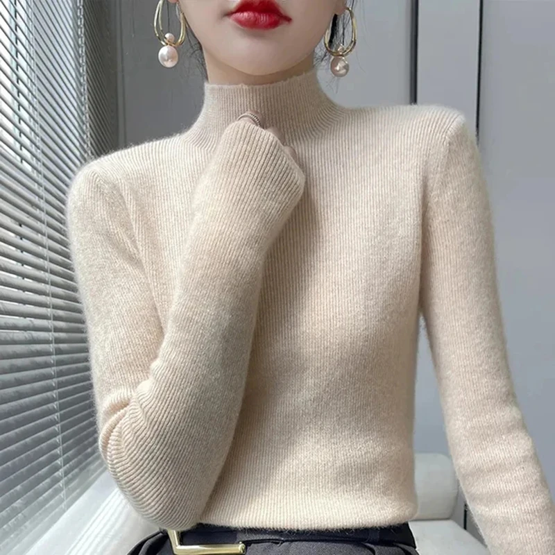 Y2K Grunge Style Solid Sweater - Half Turtleneck Knit Pullover