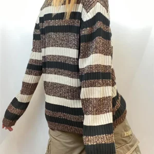 Y2K Grunge Style Striped Sweater - Vintage Loose Knit Pullover