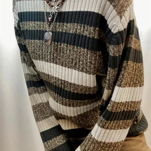 Y2K Grunge Style Striped Sweater - Vintage Loose Knit Pullover