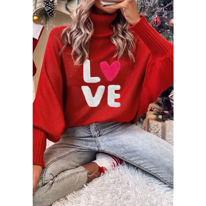 Y2K Grunge Style Sweater - Letter Print Turtleneck Pullover for Women