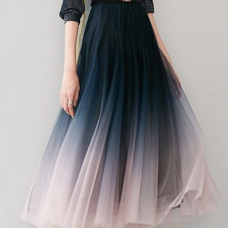 Y2K Grunge Style Tulle Skirt - High Waist Mesh Pleated Midi Skirt - Casual A-Line Skirt