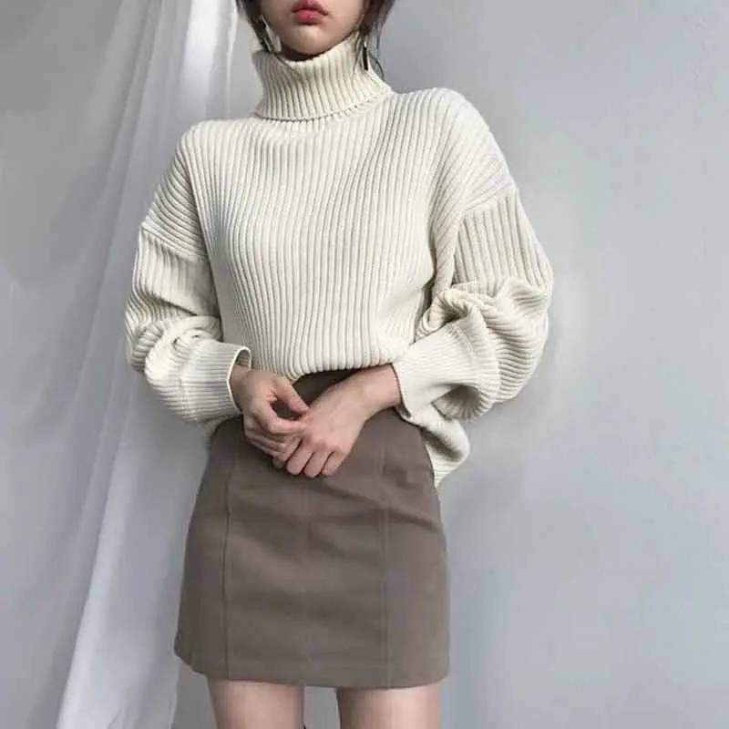 Y2K Grunge Style Turtleneck Sweater - Loose Fit Knit Pullover for Women