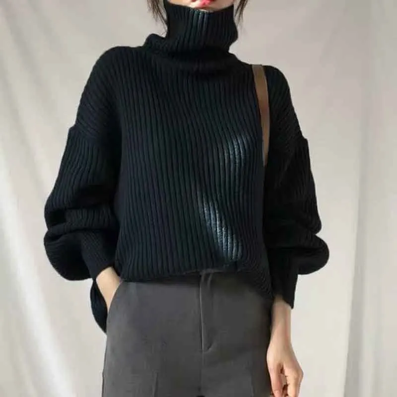 Y2K Grunge Style Turtleneck Sweater - Loose Fit Knit Pullover for Women