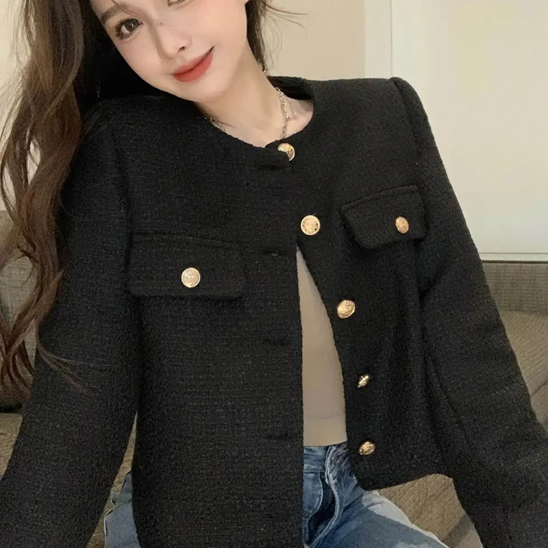 Y2K Grunge Style Tweed Jacket - Korean Loose Fit Coat for Women