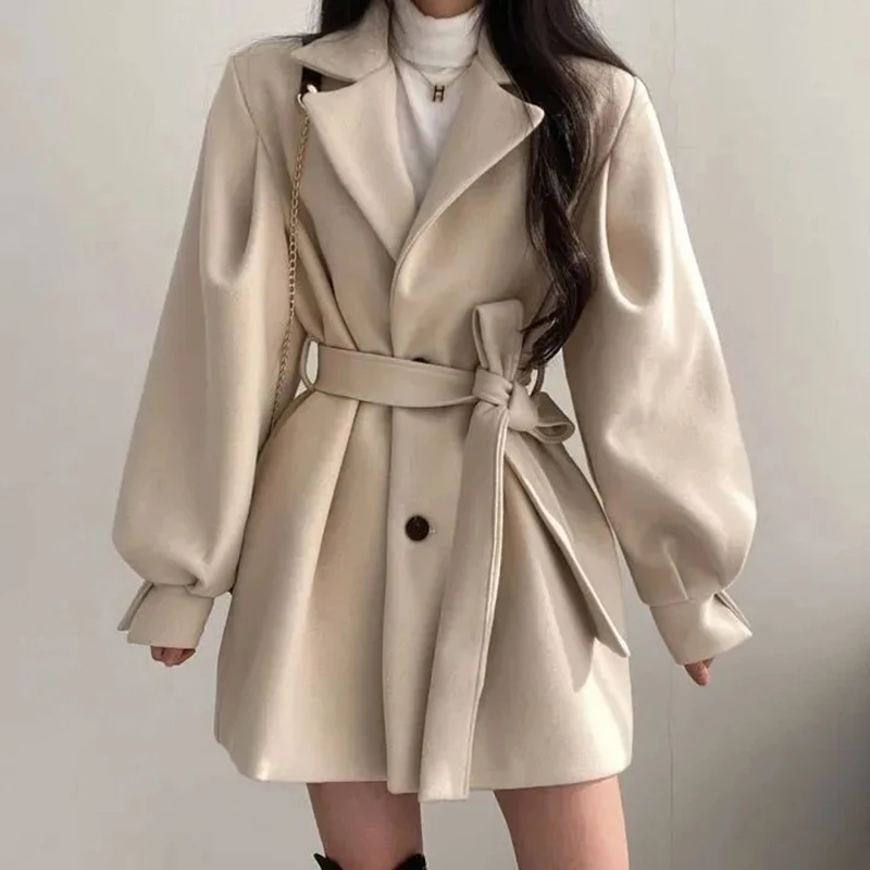 Y2K Grunge Style Woolen Coat with Belt - Retro Fall Fashion Outwear