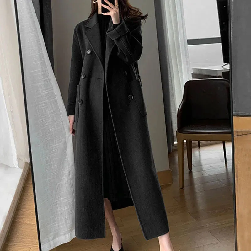 Y2K Grunge Style Woolen Coat with Double Breasted Closure