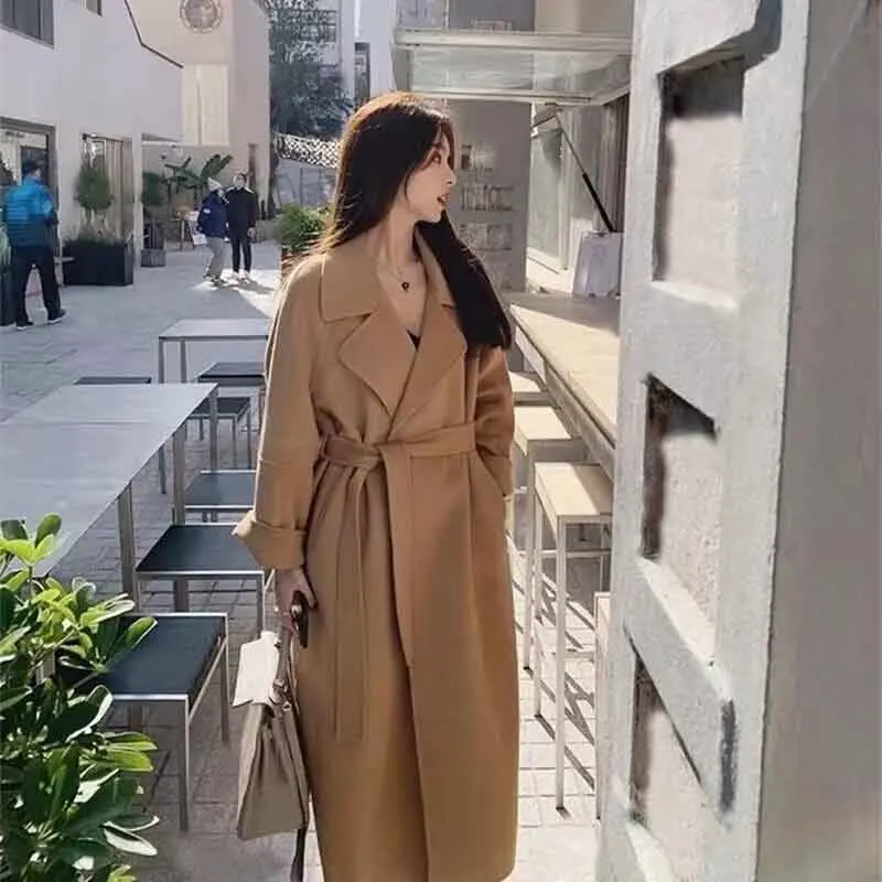 Y2K Grunge Style Woolen Long Coat - Single Breasted Loose Fit Outwear