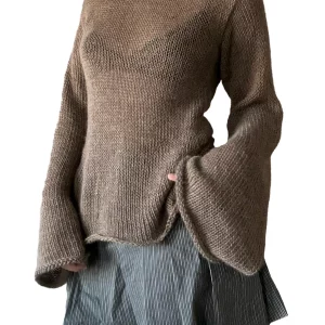 Y2K Grunge Sweater: Off-Shoulder Knitted Pullover - Solid Color