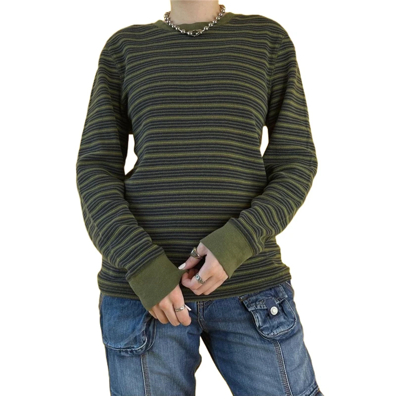 Y2K Grunge Sweater: Striped Round Neck Long Sleeve Pullover - Vintage Aesthetic Fairycore Knitwear