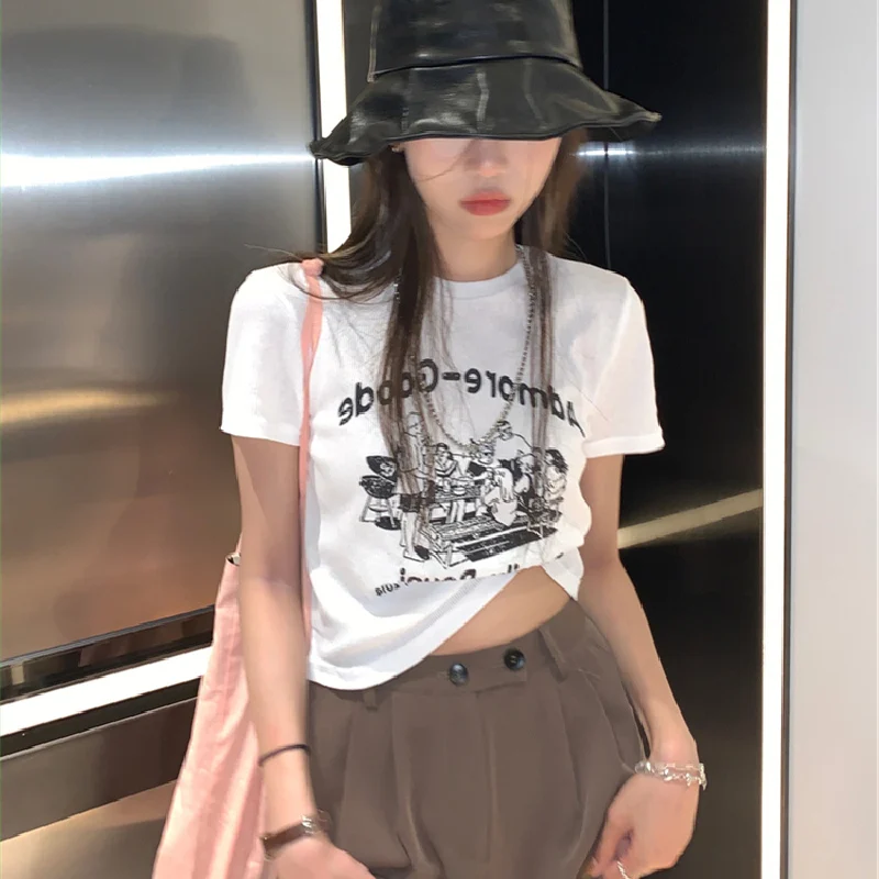 Y2K Grunge T-Shirt: American Summer Fashion - Ulzzang Slim Fit O-Neck Crop Top