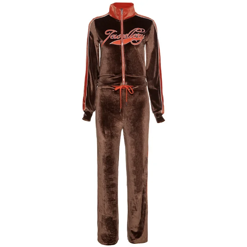 Y2K Grunge Tracksuit Set: Long Sleeve Coat and Pants Outfit