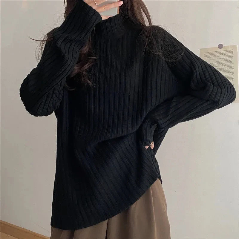 Y2K Grunge Turtleneck Sweater: Loose Knit Pullover for Women