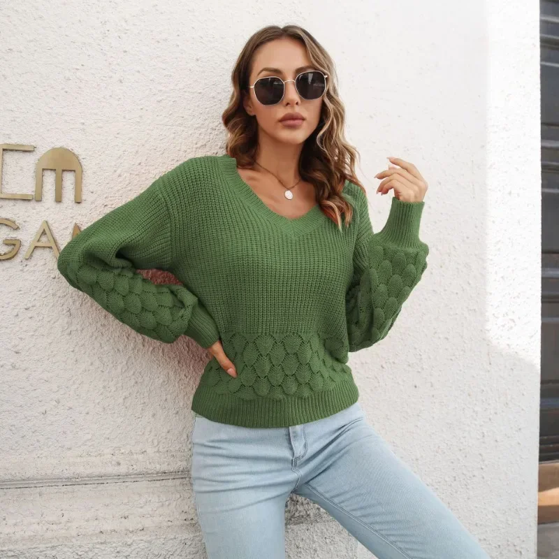 Y2K Grunge V-Neck Knit Sweater - Autumn Winter Fashion Women's Pullover