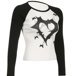 Y2k Grunge Vintage Graphic Top - Women's Long Sleeve Aesthetic Gothic Tee