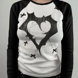 Y2k Grunge Vintage Graphic Top - Women's Long Sleeve Aesthetic Gothic Tee