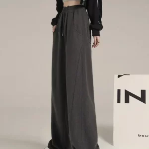 Y2K Grunge Wide Leg Sweatpants - High Waist Casual Gray Trousers