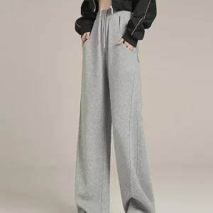 Y2K Grunge Wide Leg Sweatpants - High Waist Casual Gray Trousers