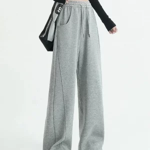 Y2K Grunge Wide Leg Sweatpants - High Waist Casual Gray Trousers