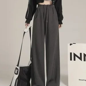 Y2K Grunge Wide Leg Sweatpants - High Waist Casual Gray Trousers