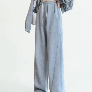 Y2K Grunge Wide Leg Sweatpants - High Waist Casual Gray Trousers