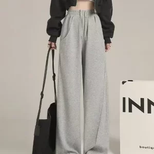 Y2K Grunge Wide Leg Sweatpants - High Waist Casual Gray Trousers