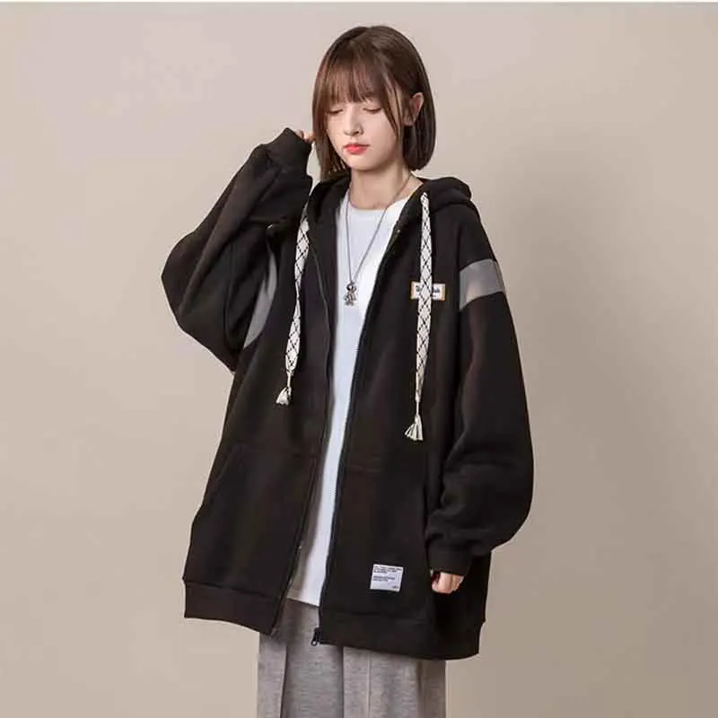 Y2K Grunge Zipper Hoodie - Korean Style Patchwork Jacket for Women