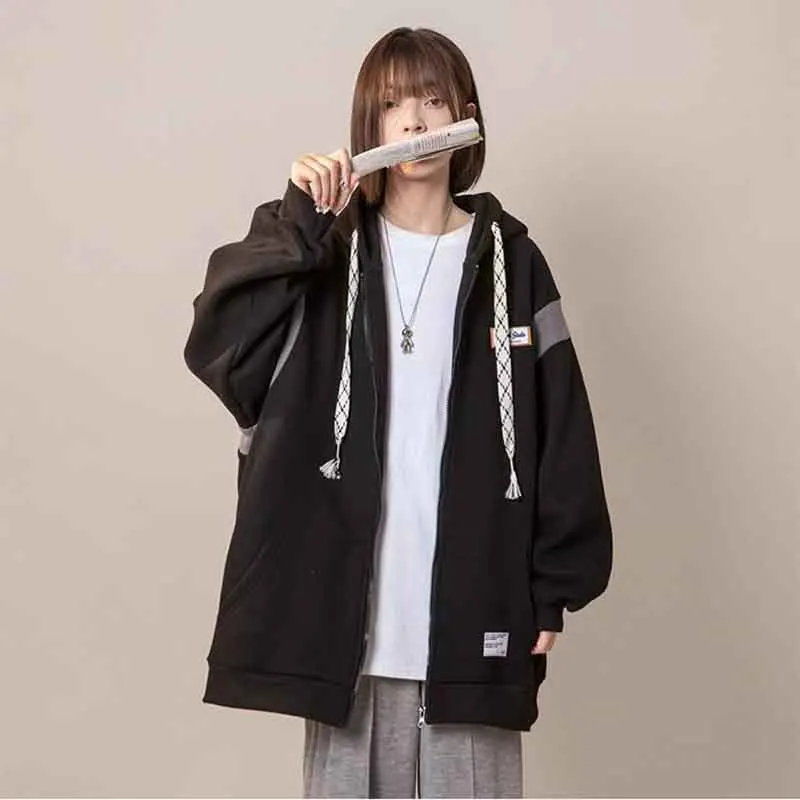 Y2K Grunge Zipper Hoodie - Korean Style Patchwork Jacket for Women