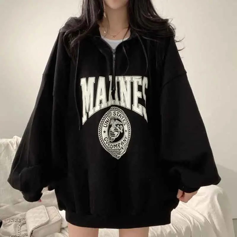 Y2K Grunge Zipper Hoodie: Harajuku Streetwear Sweatshirt