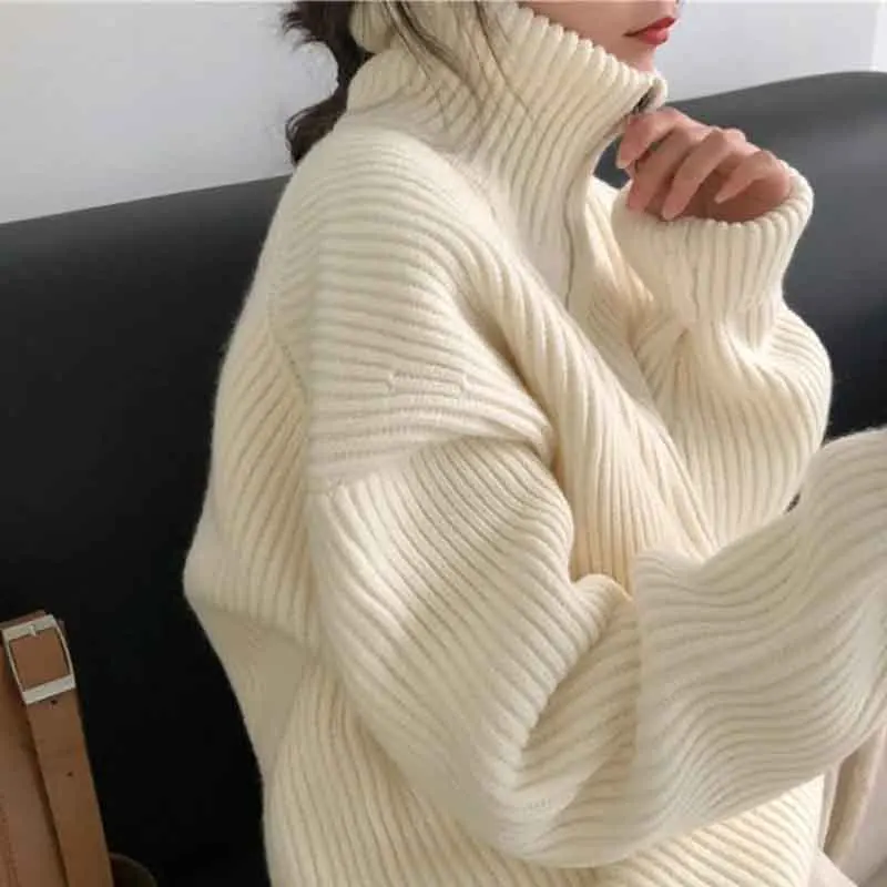 Y2K Grunge Zipper Turtleneck Knit Pullover - Casual Autumn Fashion