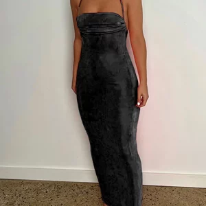 Y2K Halter Neck Bodycon Maxi Dress - Sleeveless Backless Tie-Up Detail