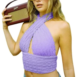 Y2K Halterneck Crop Top - Solid Color Sleeveless Backless Camisole for Summer