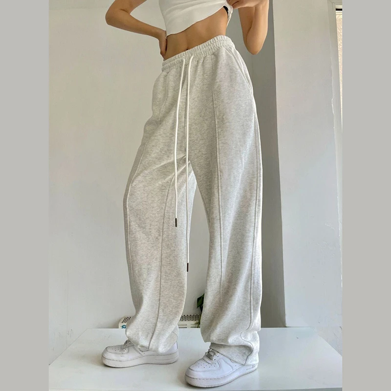 Y2K Harajuku Hip Hop Gray Wide Leg Sweatpants - Casual Joggers