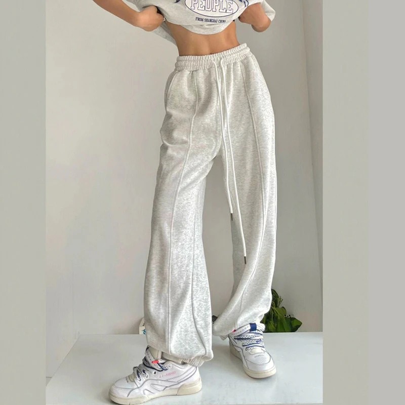 Y2K Harajuku Hip Hop Gray Wide Leg Sweatpants - Casual Joggers