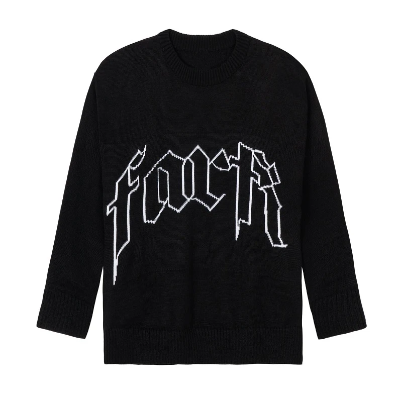 Y2K Harajuku Knitted Jacquard Pullover - Black Letter Print