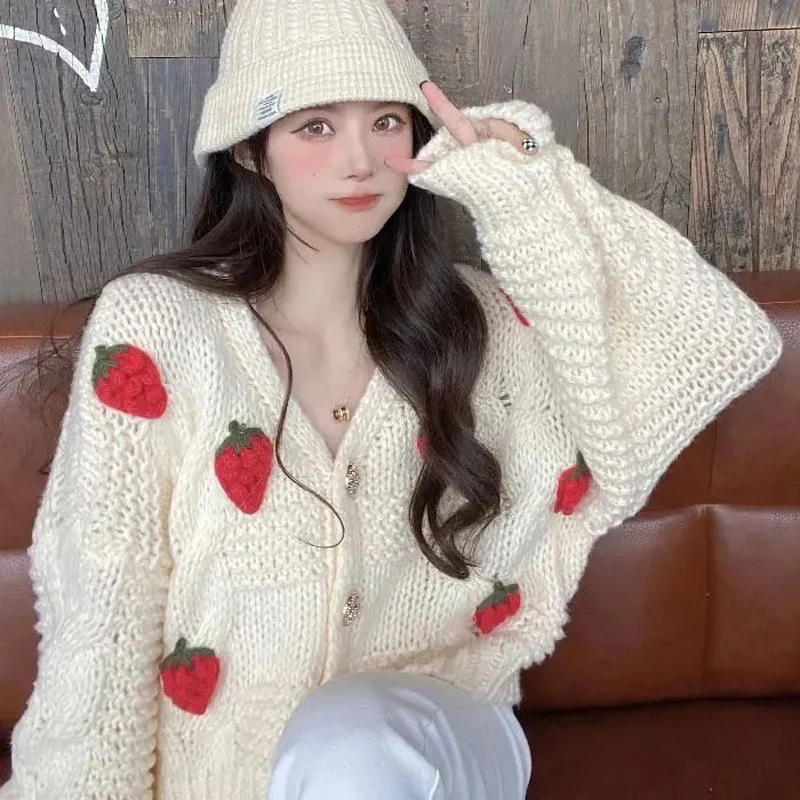 Y2K Harajuku Strawberry Cardigan: Korean Preppy Style Sweater