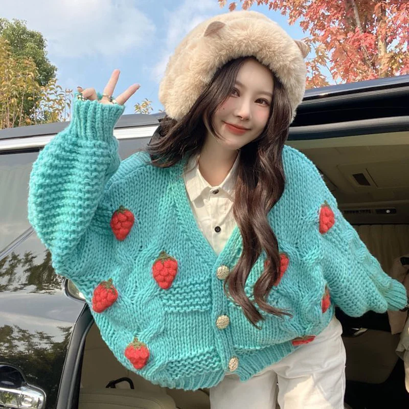 Y2K Harajuku Strawberry Cardigan: Korean Preppy Style Sweater