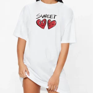 Y2K Heart Print Graphic Tee Dress