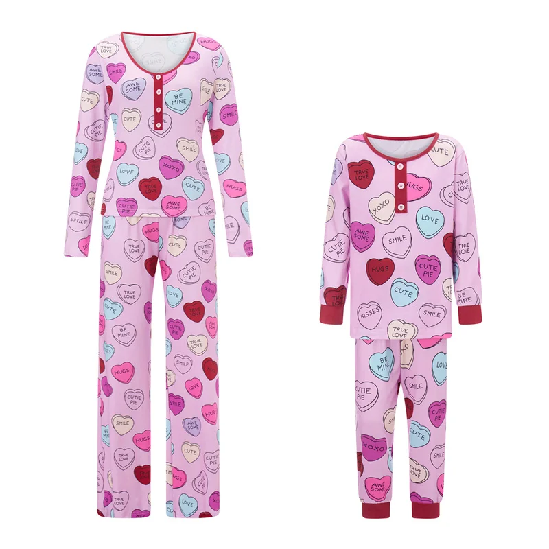 Y2K Heart Print Matching Pajama Set - Long Sleeve Top and Pants