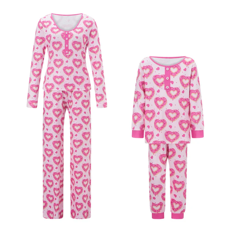 Y2K Heart Print Matching Pajama Set - Long Sleeve Top and Pants