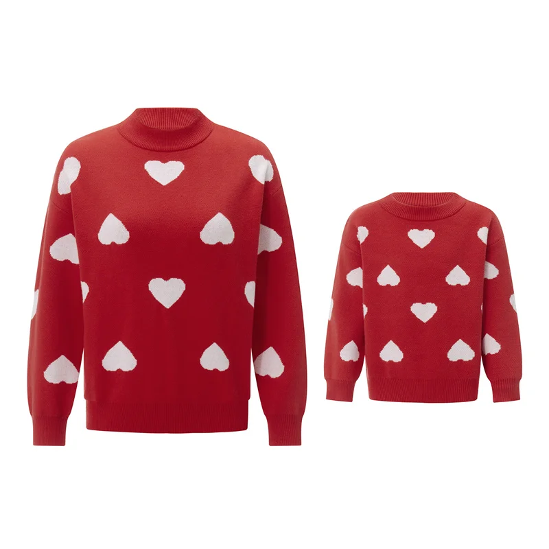 Y2K Heart Print Sweater Set - Matching Mother-Daughter Valentines Day Outfits