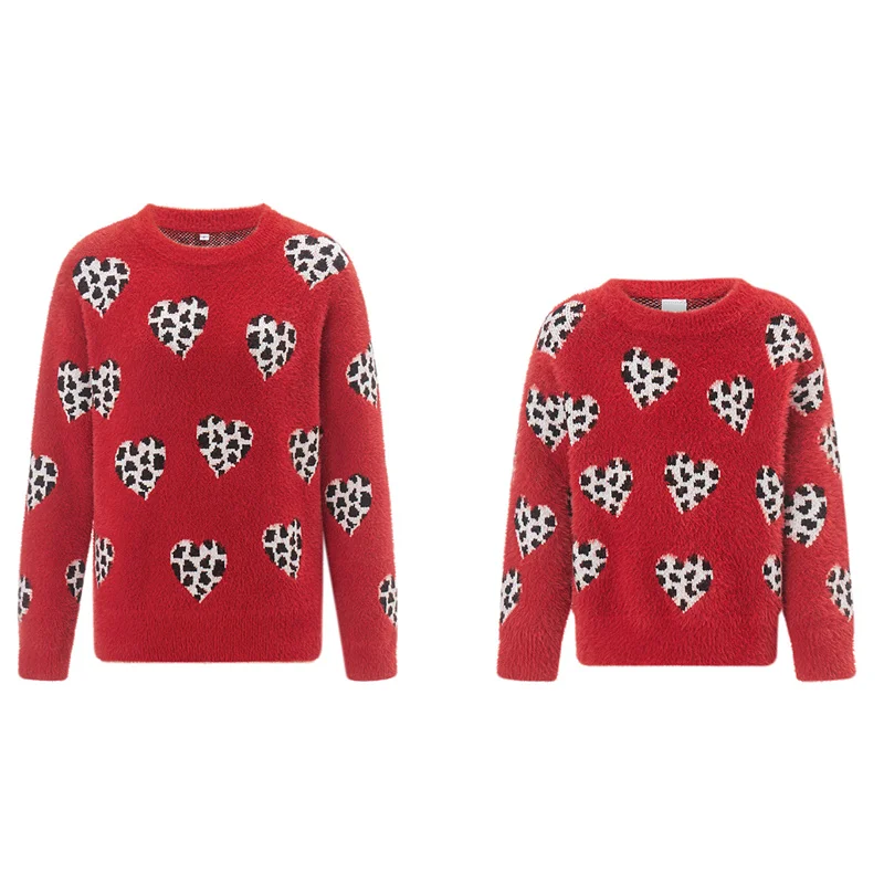 Y2K Heart Print Sweater Set - Matching Mother-Daughter Valentines Day Outfits