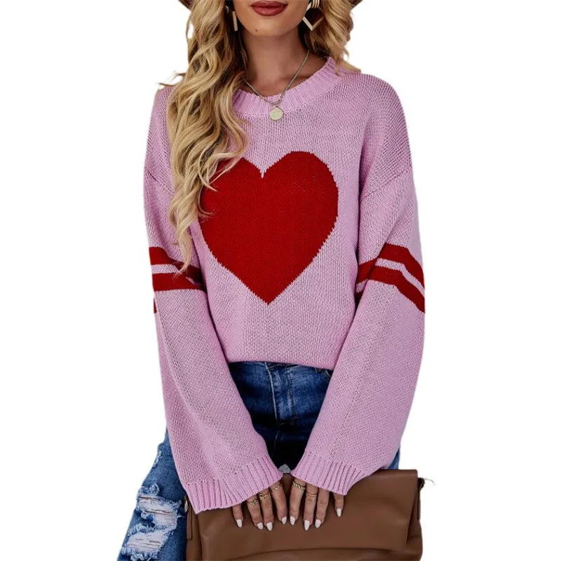 Y2k Heart Sweater: Long Sleeve Knit Pullover for Women