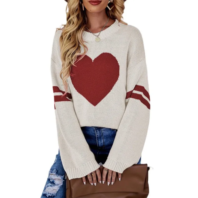 Y2k Heart Sweater: Long Sleeve Knit Pullover for Women