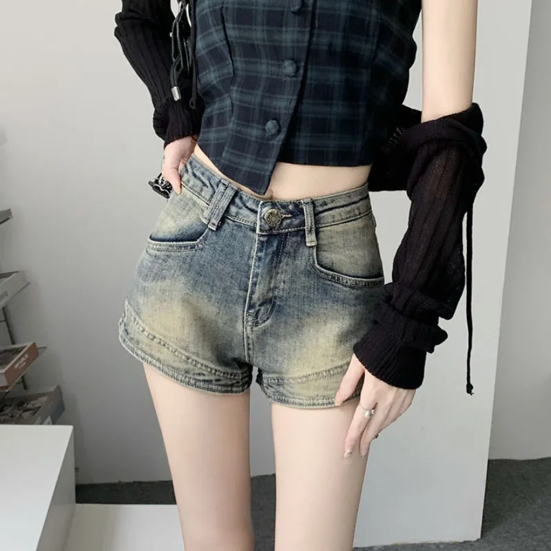 Y2K High Waist Denim Shorts - Retro Blue Casual Jeans Summer Outfit