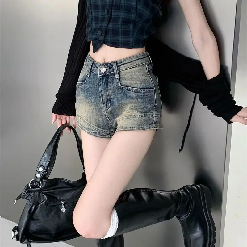 Y2K High Waist Denim Shorts - Retro Blue Casual Jeans Summer Outfit