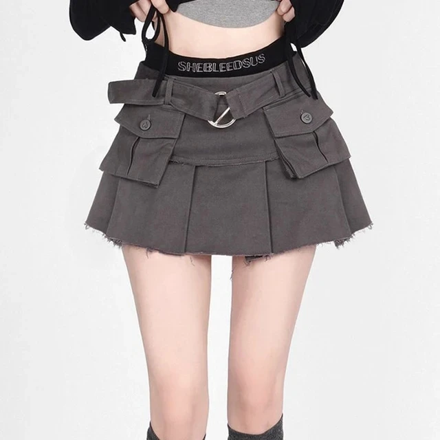 Y2K High Waist Denim Skirt - Patchwork Cargo Style for Women